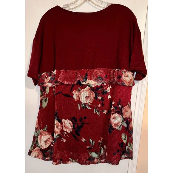 Entro Mesh Ruffled Top with Floral Print ~ S - Picture 2 of 2